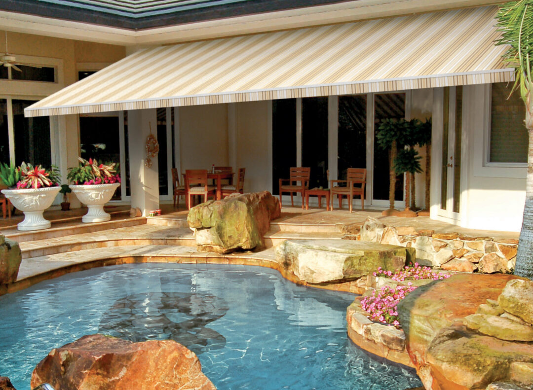 The Sunstyle retractable awning from Sunesta OKC is a great awning for brightly colored outdoor living areas and patios.